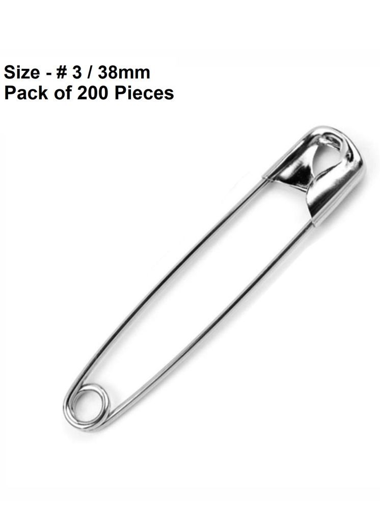     			Snapin Safety Pins - Made in Japan with Strong Nickel Plated Steel, Rust Resistant, Heavy Duty Variety Pack, Perfect for Clothes, Crafts, & Sewing, (200 Pins of Size # 3 / 38mm) - Pack of 200 Pieces