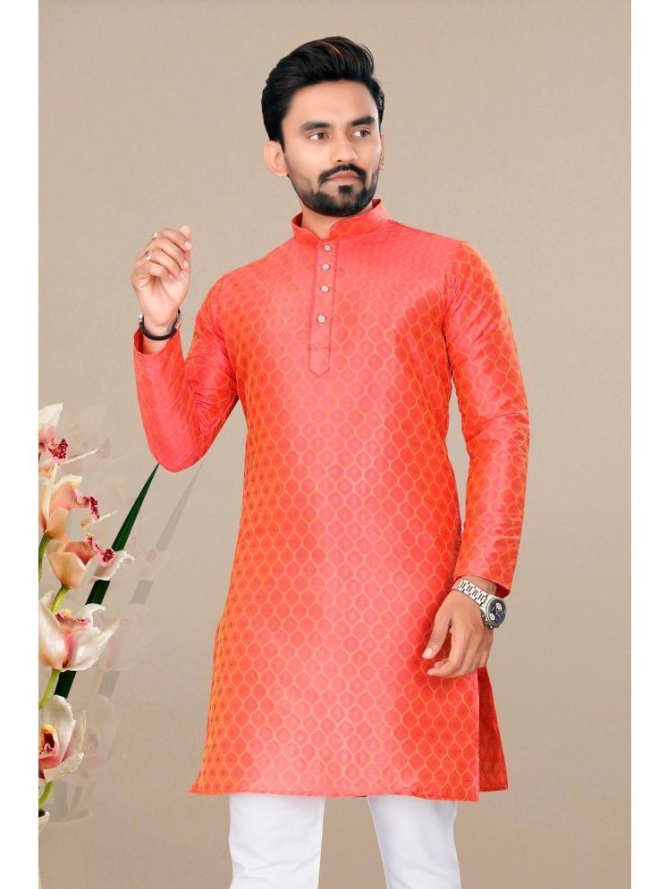     			YUG ART Orange Silk Men's Regular Kurta ( Pack of 1 )