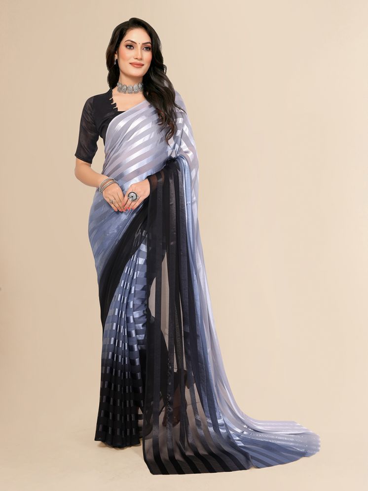     			ANAND SAREES Pack of 1 Satin Striped Saree With Blouse Piece ( Grey )