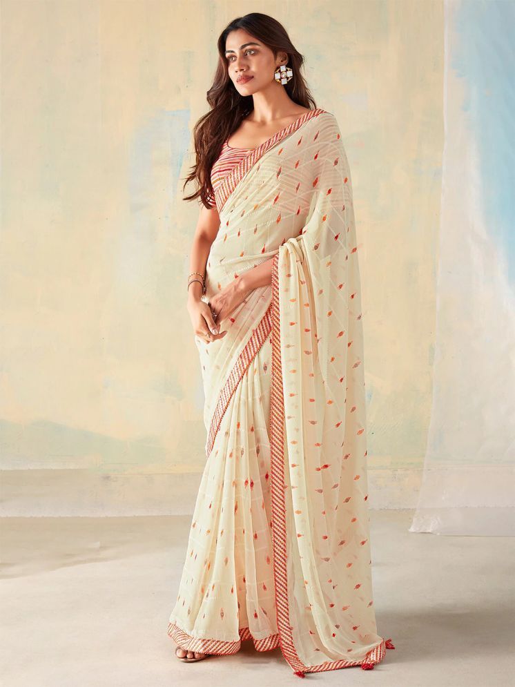     			BLEESBURY Pack of 1 Georgette Printed Saree With Blouse Piece ( Cream )