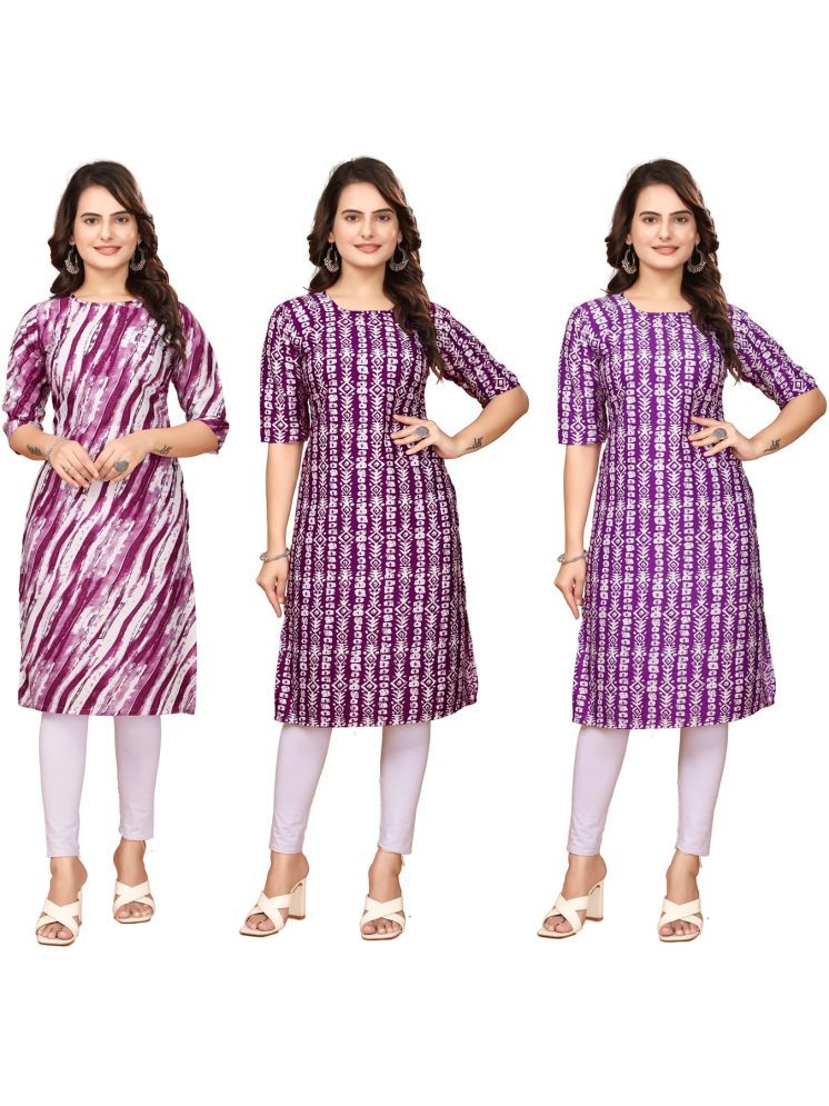     			DESIGNER DREAM Pack of 3 Crepe Printed Straight Women's Kurti - ( Purple,Maroon,Lavender )