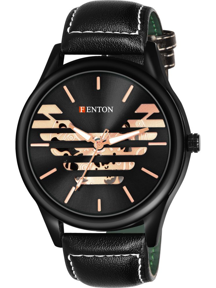     			Fenton Black Leather Analog Men's Watch