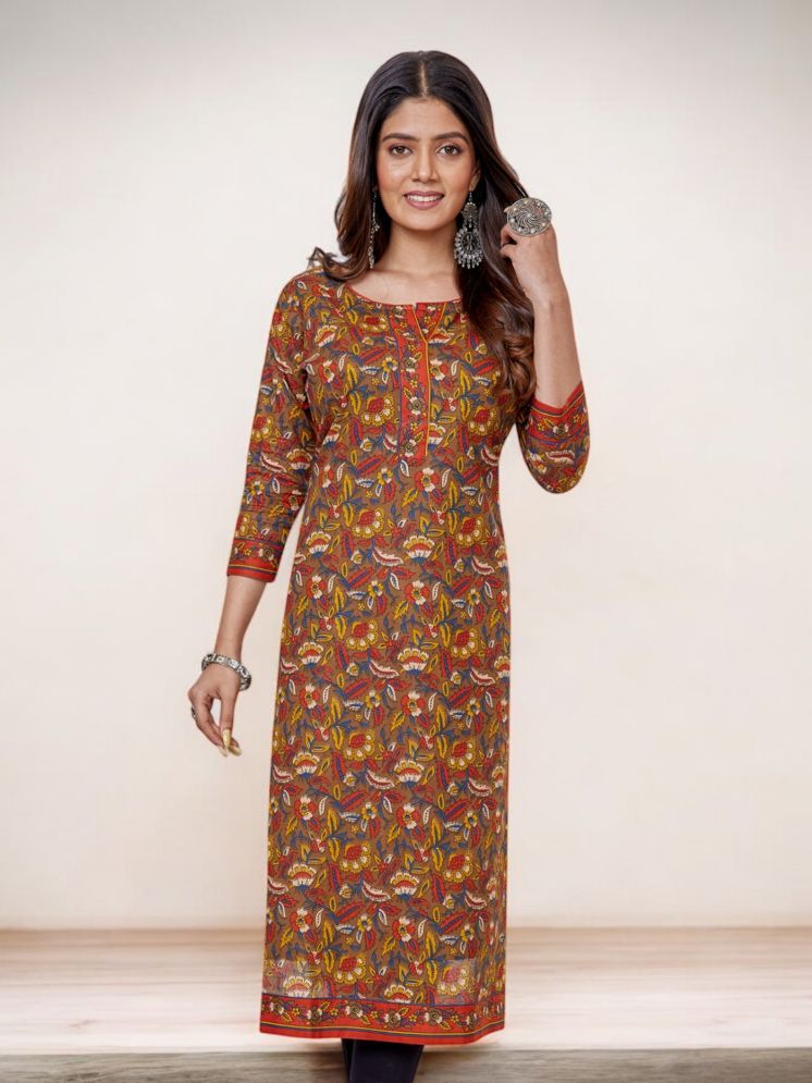     			Jevi Prints Pack of 1 Cotton Printed Straight Women's Kurti - ( Rust )