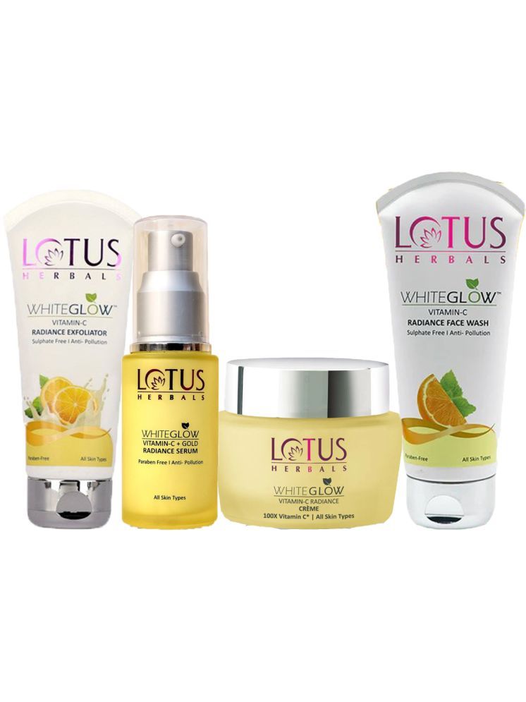     			Lotus Herbals WhiteGlow Vitamin-C Cream 50g , FaceWash 100g , Exfoliater 100g ,Serum 30ml (Packof 4)