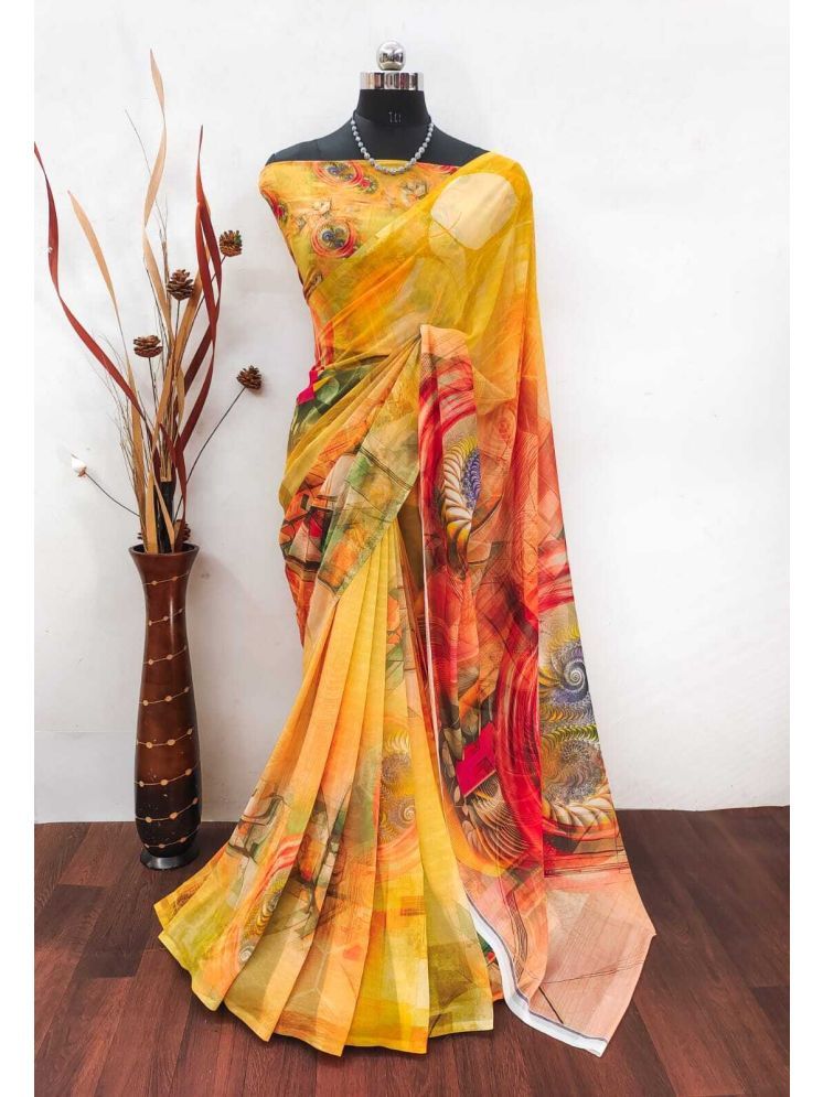     			MASTER CROWN Pack of 1 Chiffon Printed Saree With Blouse Piece ( Yellow )