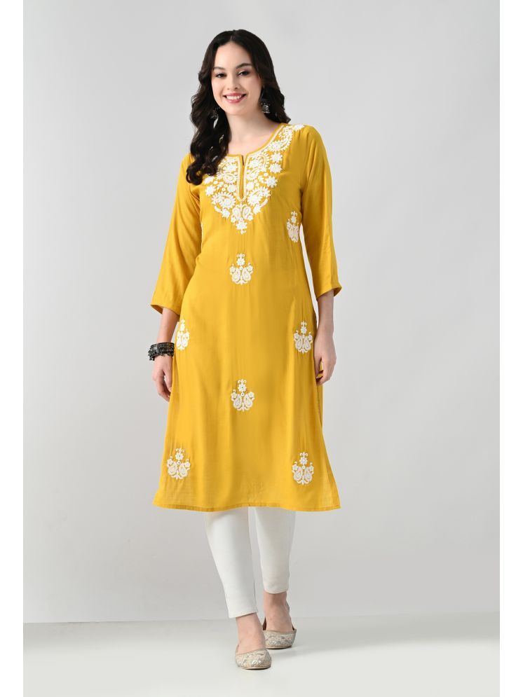     			MAURYA Pack of 1 Rayon Solid Straight Women's Kurti - ( Yellow )