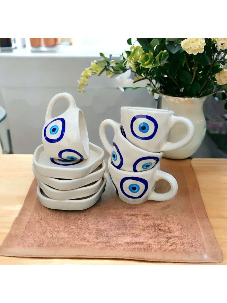     			Malaikah Evil Eye Cup & Saucer Abstract Ceramic Tea Set 200 ml ( Pack of 4 )