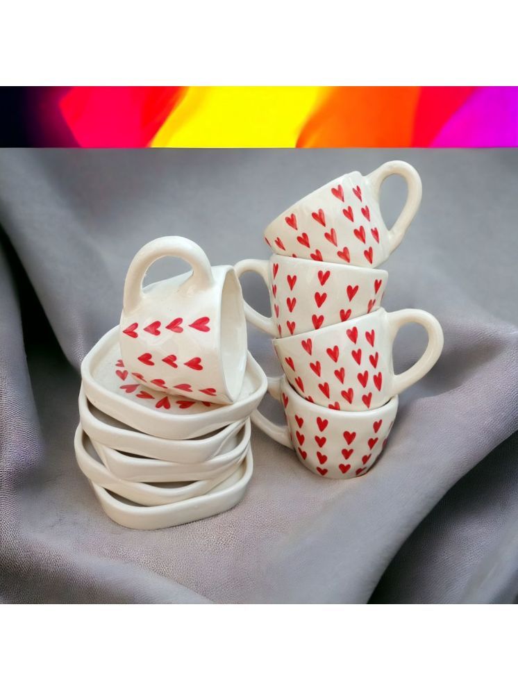     			Malaikah Red Heart Cup & Saucer Abstract Ceramic Tea Set 200 ml ( Pack of 5 )