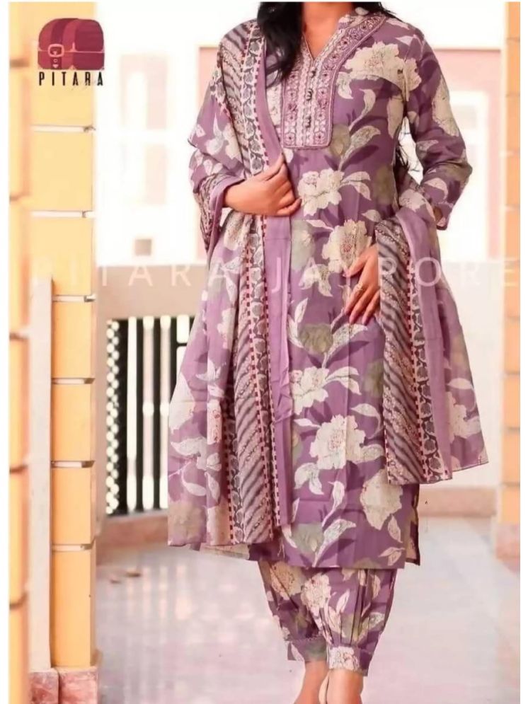     			S & D Attire Rayon Printed Kurti With Salwar Women's Stitched Salwar Suit - Purple ( Pack of 1 )