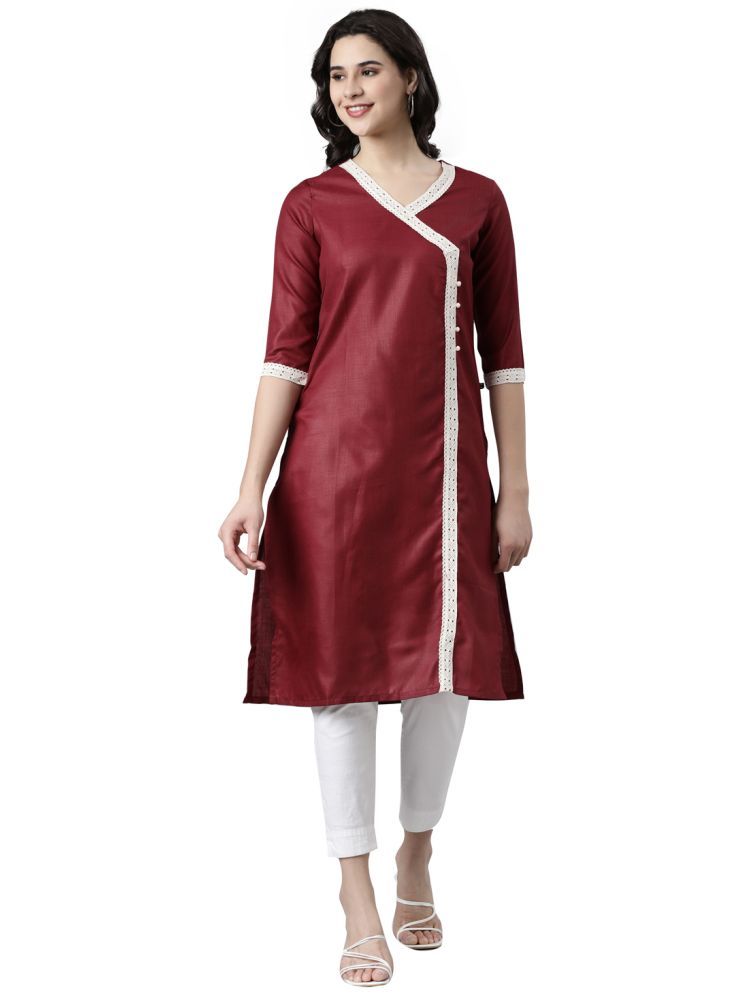     			Samhitas Pack of 1 Cotton Embroidered Straight Women's Kurti - ( Maroon )