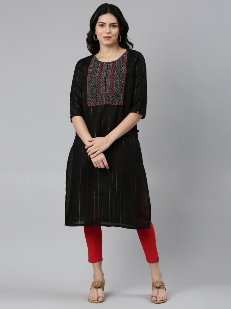     			Samhitas Pack of 1 Cotton Embroidered Straight Women's Kurti - ( Black )