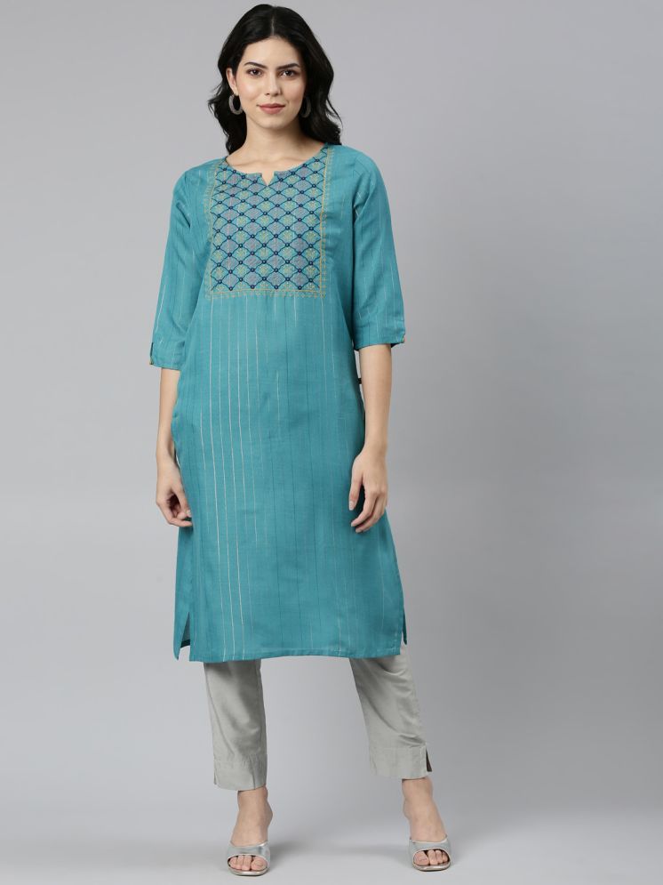     			Samhitas Pack of 1 Cotton Embroidered Straight Women's Kurti - ( Turquoise )