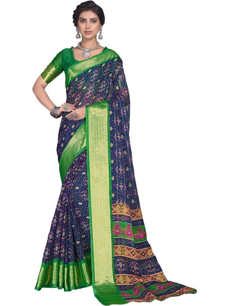     			Sariya Pack of 1 Organza Printed Saree With Blouse Piece ( Navy Blue )