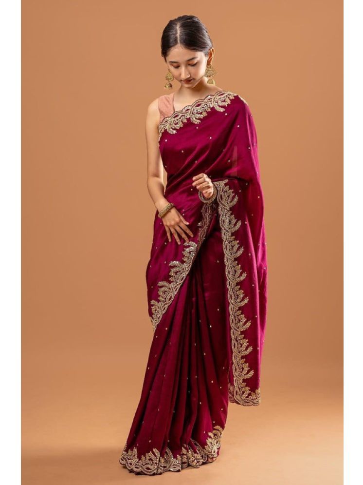     			Sitanjali Lifestyle Pack of 1 Net Embellished Saree With Blouse Piece ( Wine )