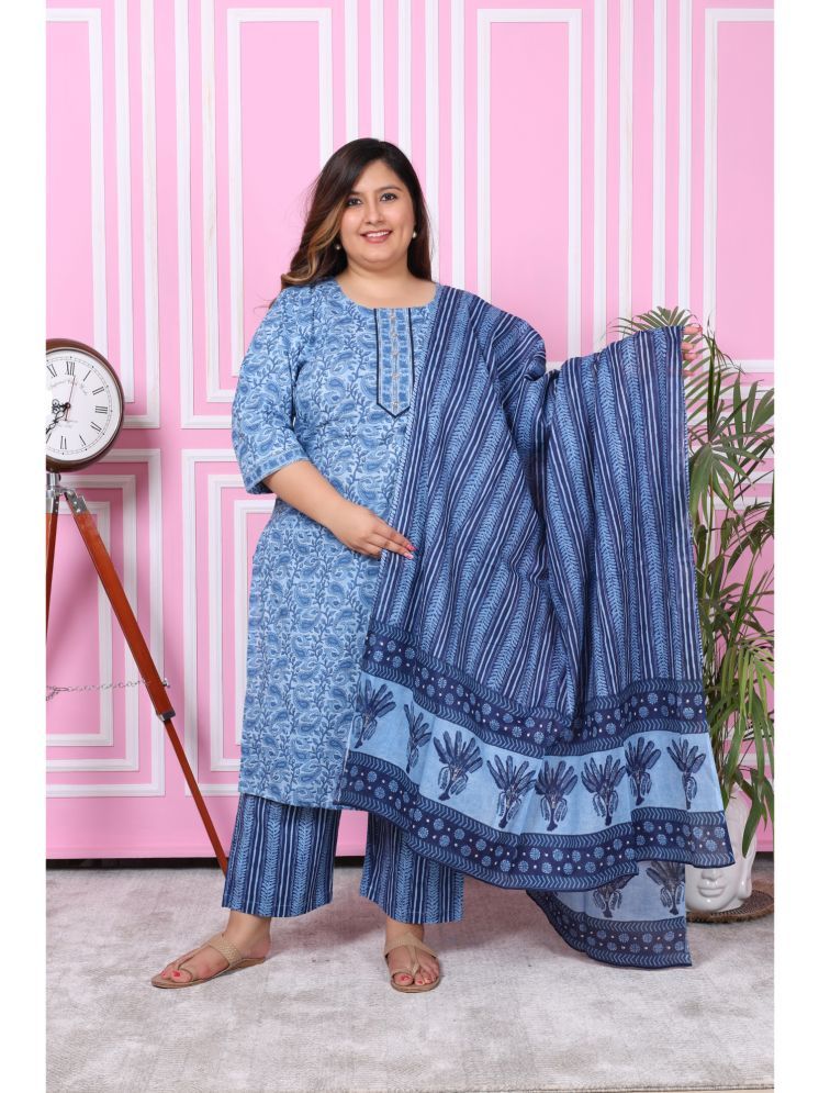     			Swasti Cotton Printed Kurti With Palazzo Women's Stitched Salwar Suit - Blue ( Pack of 1 )