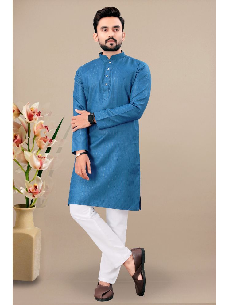     			YUG ART Blue Cotton Blend Regular Fit Men's Kurta Pyjama Set ( Pack of 1 )