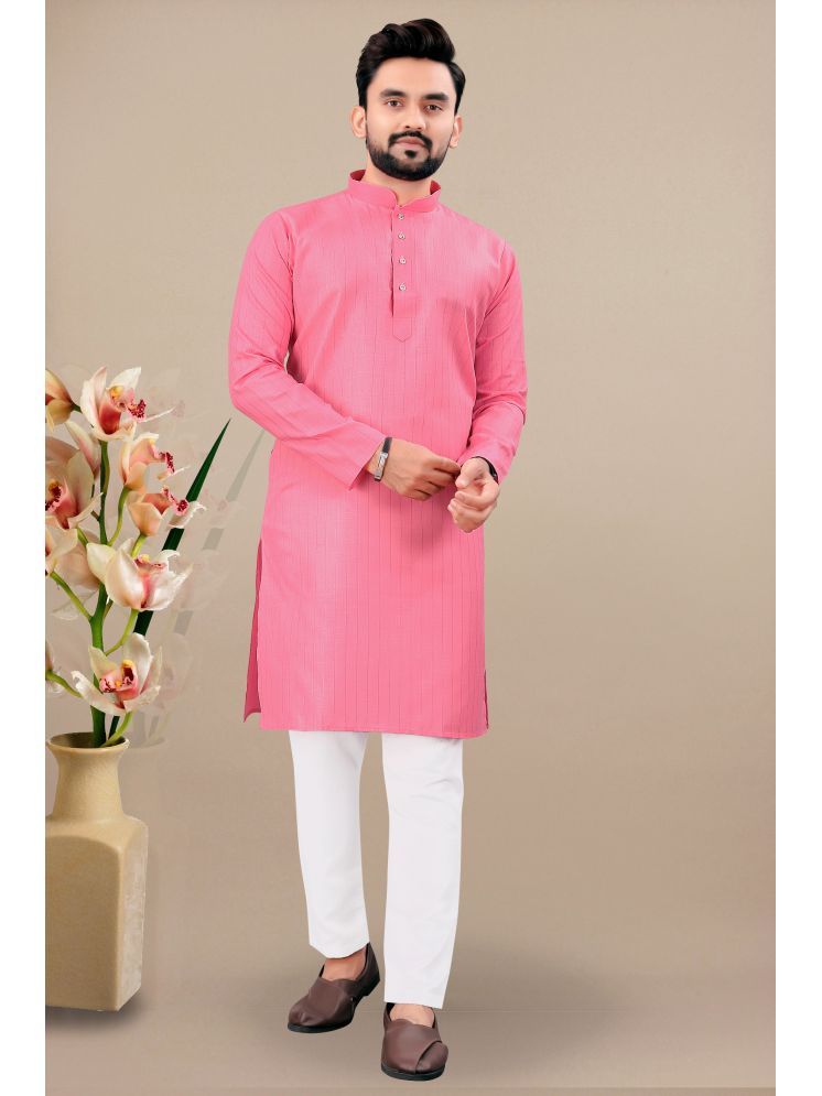     			YUG ART Light Pink Cotton Blend Regular Fit Men's Kurta Pyjama Set ( Pack of 1 )