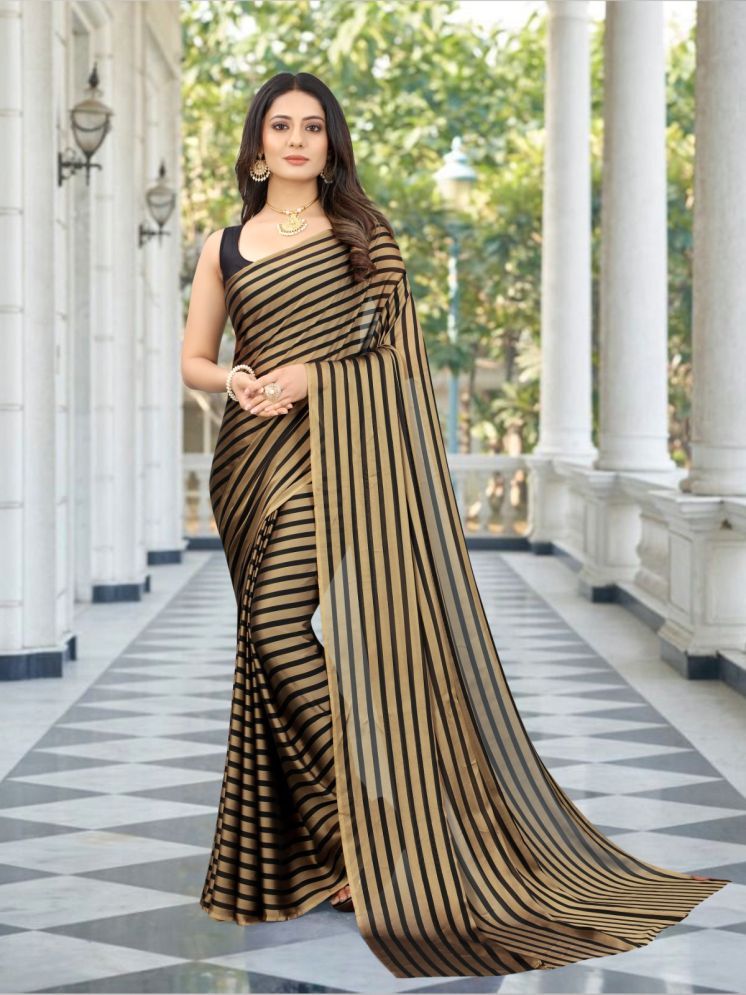     			BLEESBURY Pack of 1 Georgette Striped Saree With Blouse Piece ( Gold )