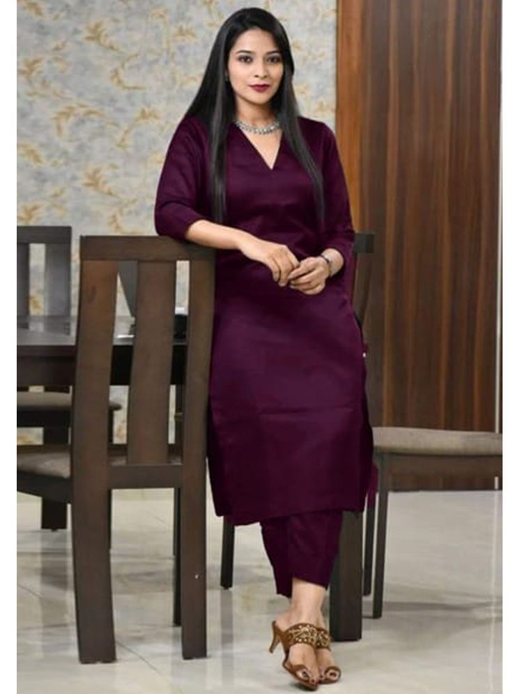     			Nirja Fab Rayon Solid Kurti With Pants Women's Stitched Salwar Suit - Wine ( Pack of 1 )