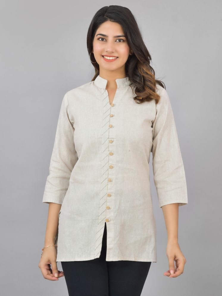     			QuaClo Pack of 1 Cotton Blend Solid Front Slit Women's Kurti - ( Cream )