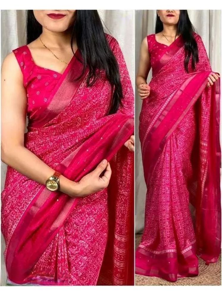     			Sanjana Silk Pack of 1 Silk Blend Printed Saree With Blouse Piece ( Pink )