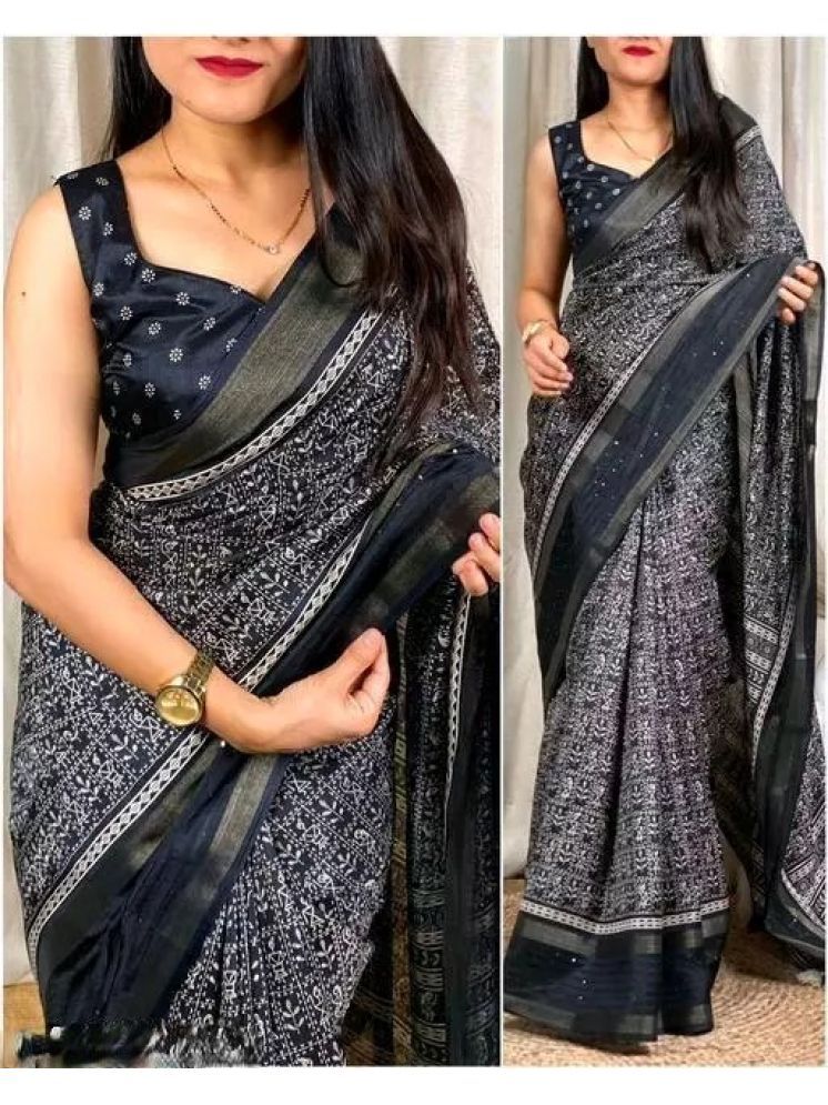     			Sitanjali Pack of 1 Silk Blend Printed Saree With Blouse Piece ( Black )