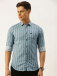 The Indian Garage Co Men Grey & White Slim Fit Striped Casual Shirt