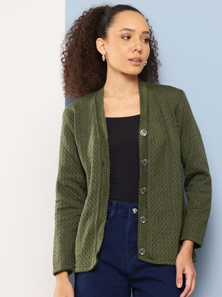     			Aarika Woollen V Neck Women's Buttoned Cardigans - Green ( Single )