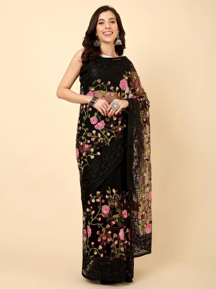     			Lady Shopi Pack of 1 Net Embroidered Saree With Blouse Piece ( Black )