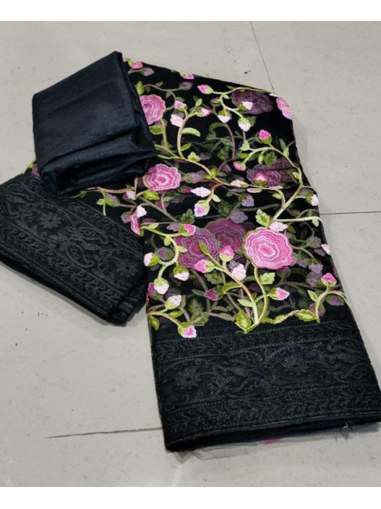     			Lady Shopi Pack of 1 Net Embroidered Saree With Blouse Piece ( Black )