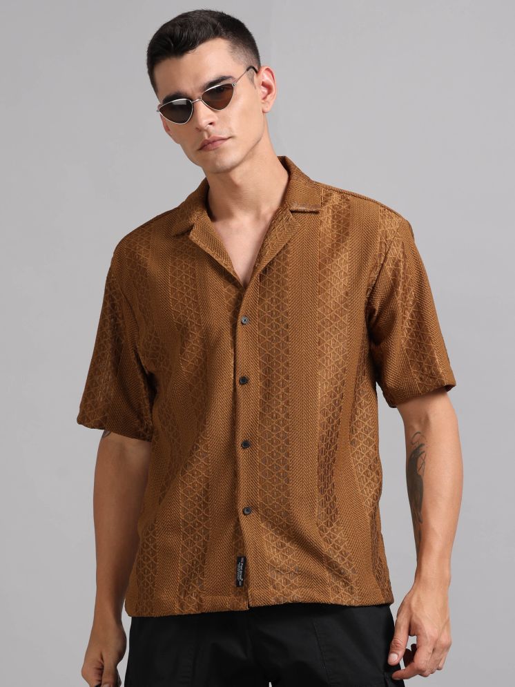     			Paul Street Polyester Oversized Fit Self Design Half Sleeves Men's Casual Shirt - Brown ( Pack of 1 )