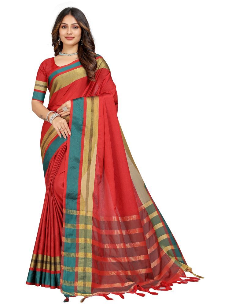     			Sidhidata Pack of 1 Cotton Blend Woven Saree With Blouse Piece ( Red )