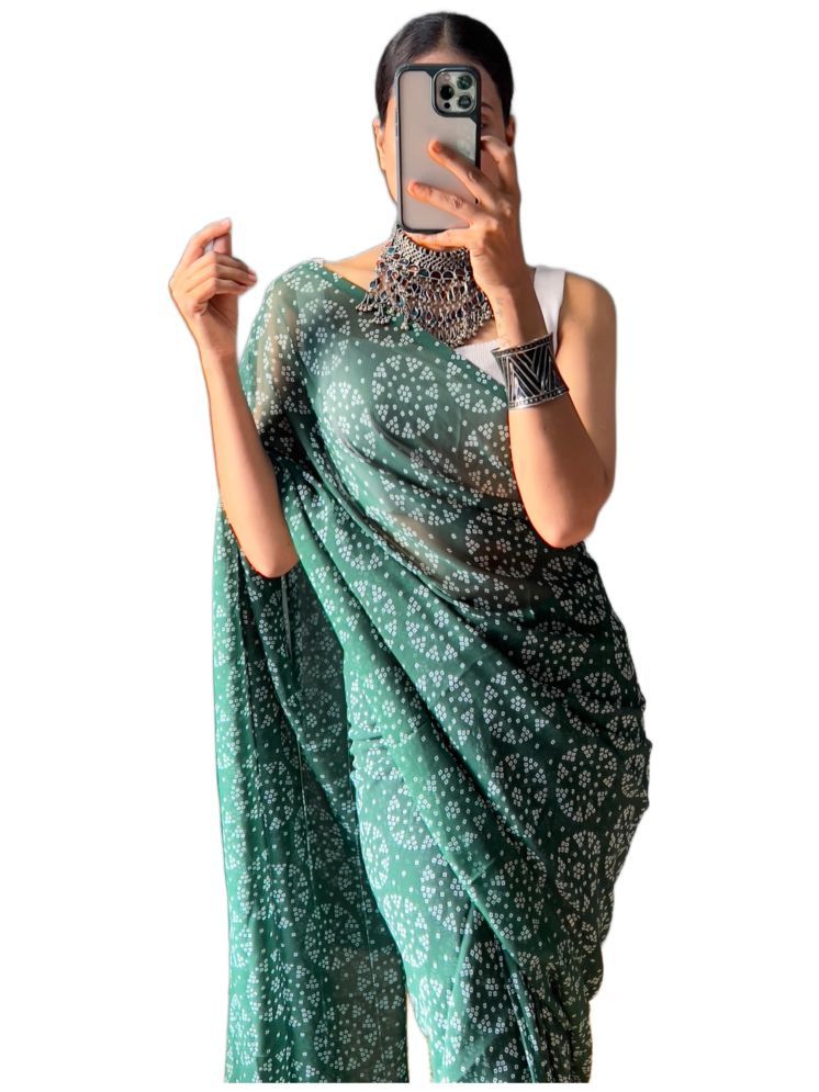     			Sidhidata Pack of 1 Georgette Printed Saree With Blouse Piece ( Green )