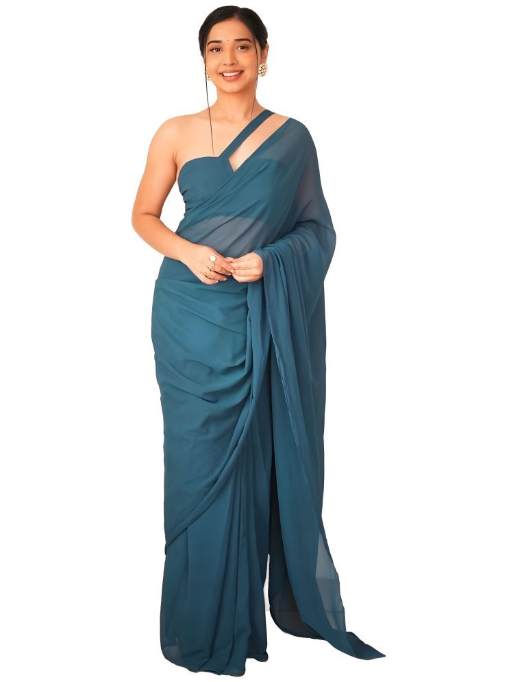     			Sidhidata Pack of 1 Georgette Solid Saree With Blouse Piece ( Rama )