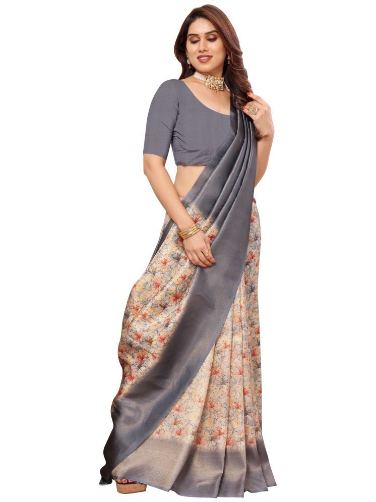     			Sidhidata Pack of 1 Jacquard Printed Saree With Blouse Piece ( Grey )