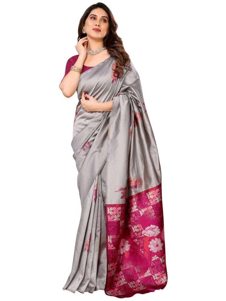     			Sidhidata Pack of 1 Jacquard Printed Saree With Blouse Piece ( Grey )