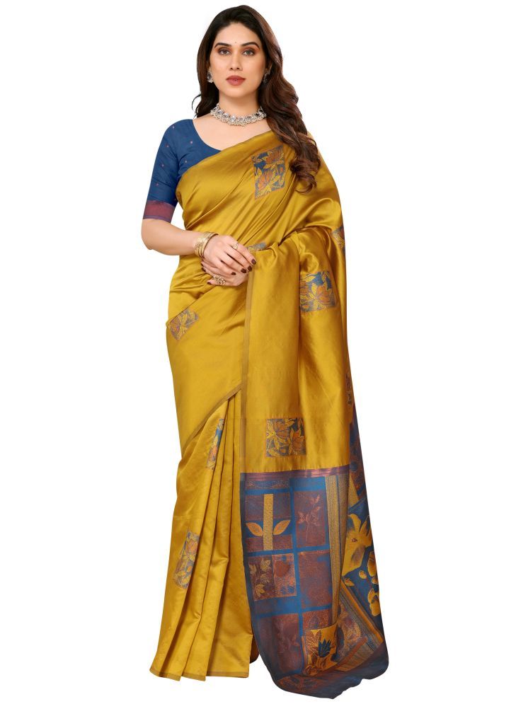     			Sidhidata Pack of 1 Jacquard Printed Saree With Blouse Piece ( Mustard )