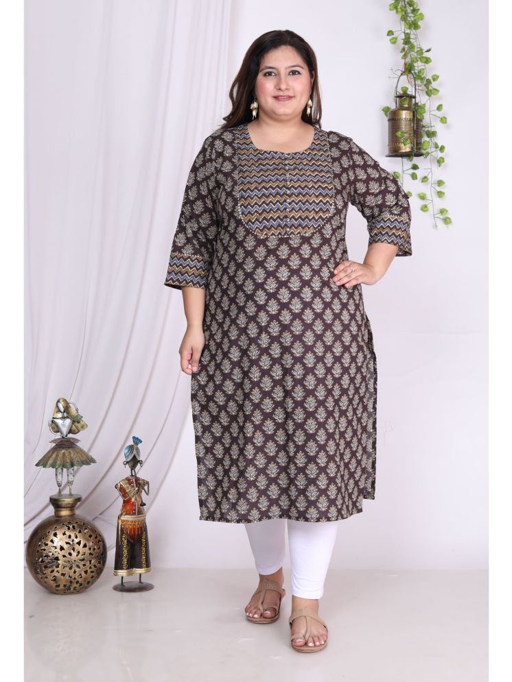     			Swasti Pack of 1 Cotton Printed Straight Women's Kurti - ( Brown )