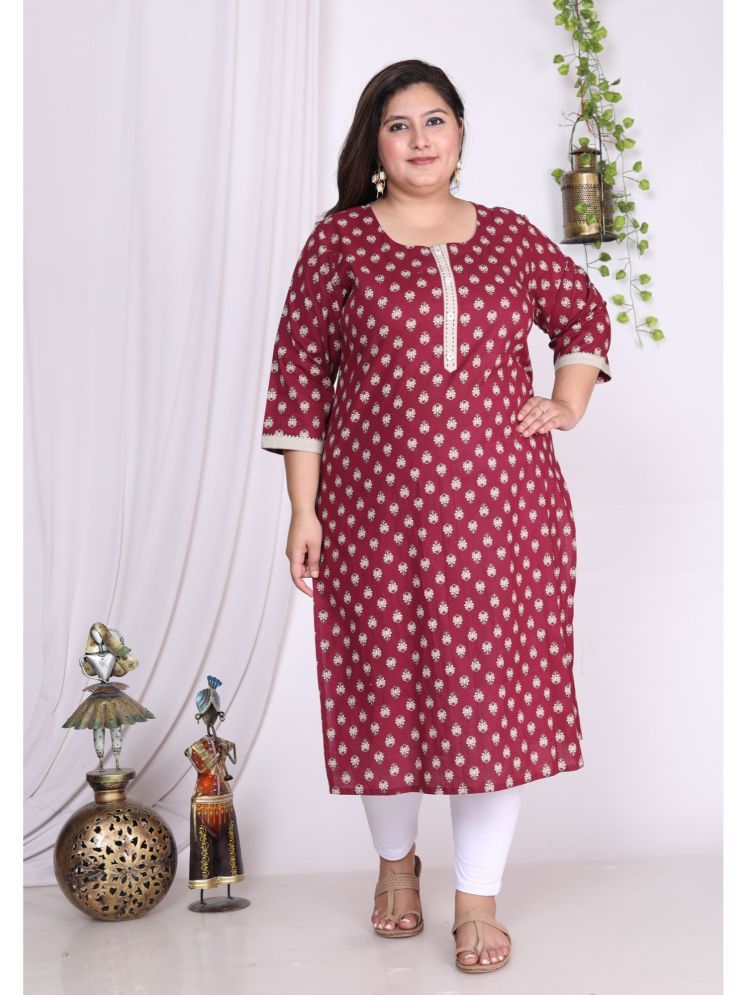     			Swasti Pack of 1 Cotton Printed Straight Women's Kurti - ( Maroon )