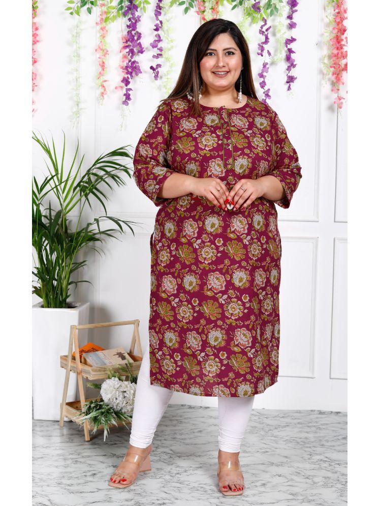     			Swasti Pack of 1 Cotton Printed Straight Women's Kurti - ( Maroon )