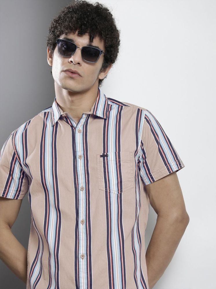     			The Indian Garage Co Men Grey & Beige Striped Casual Shirt