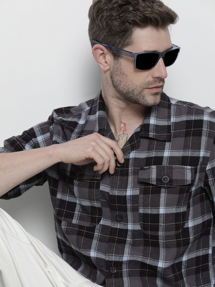     			The Indian Garage Co Men Grey & Black Tartan Checks Casual Shirt