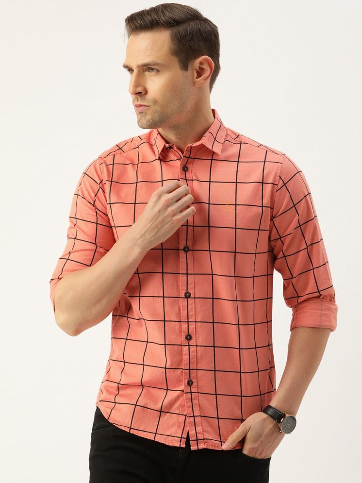     			The Indian Garage Co Men Orange & Black Slim Fit Checked Casual Shirt