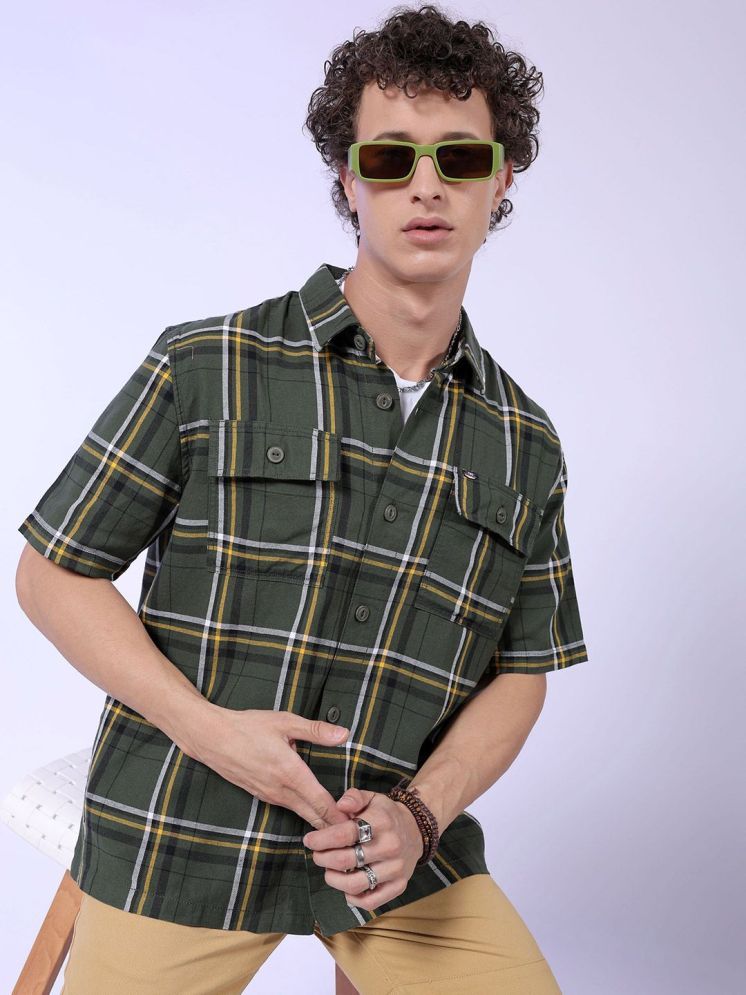     			The Indian Garage Co Tartan Checked Oversized Pure Cotton Casual Shirt