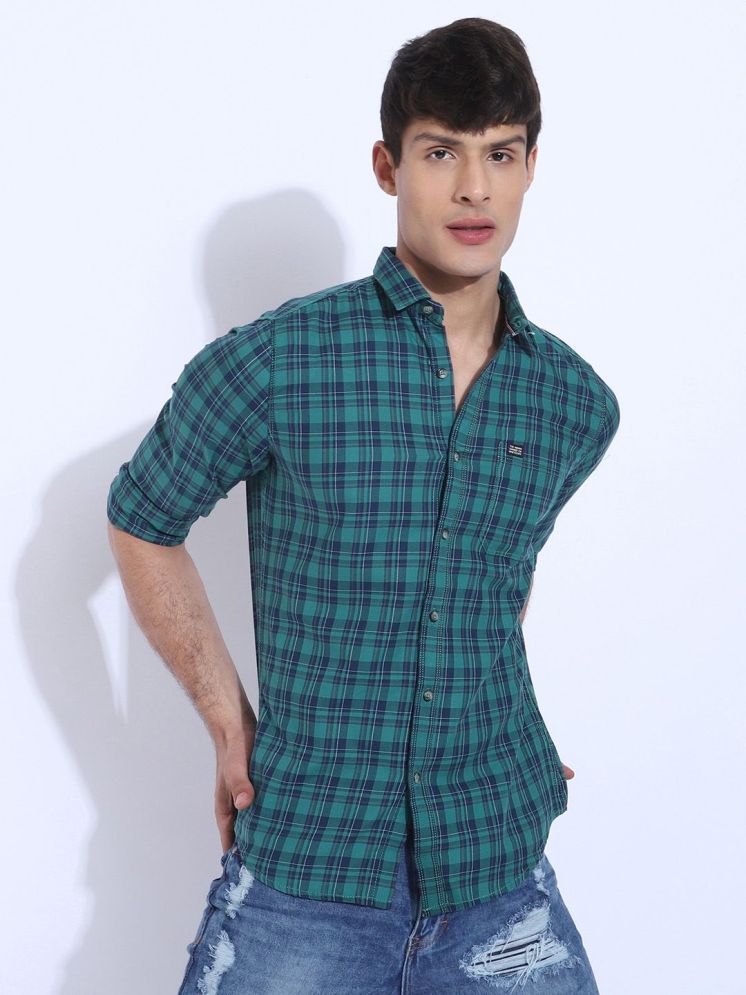     			The Indian Garage Co Men Green & Navy Blue Slim Fit Checked Casual Shirt