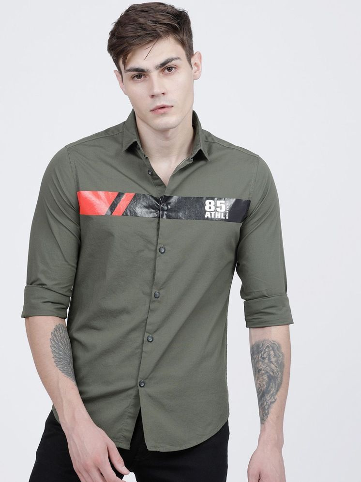     			The Indian Garage Co Men Olive Green Slim Fit Printed Casual Shirt