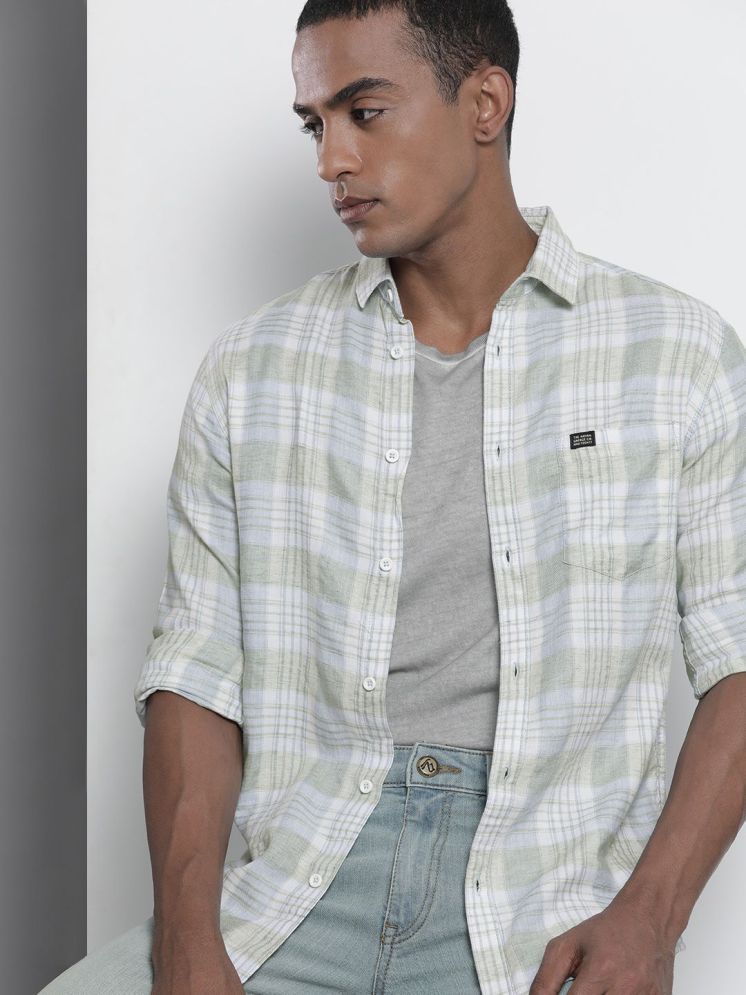     			The Indian Garage Co Men Pista Green Regular Fit Opaque Checked Cotton Shirt with Pocket