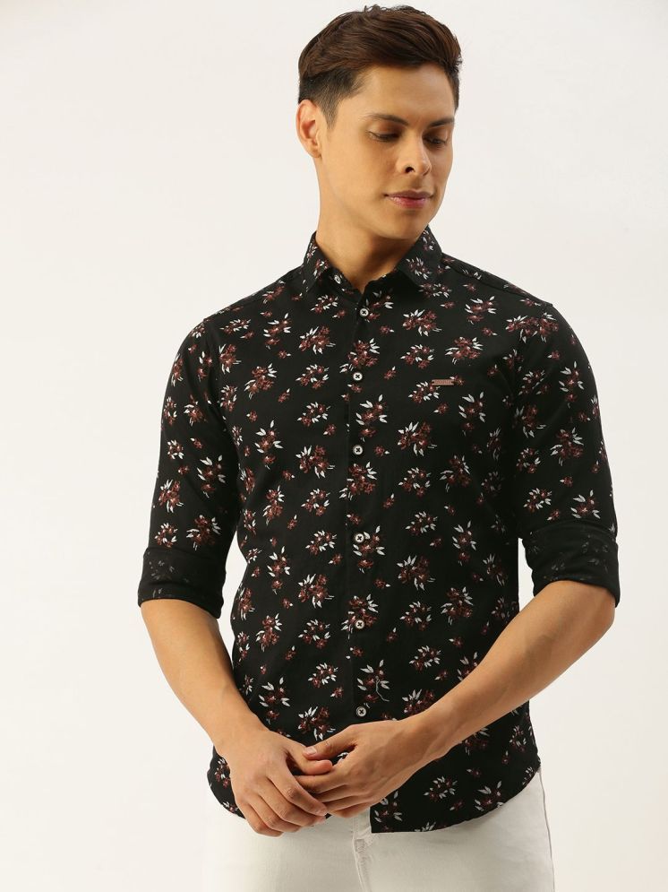     			The Indian Garage Co Men Black & Rust Red Slim Fit Printed Casual Shirt