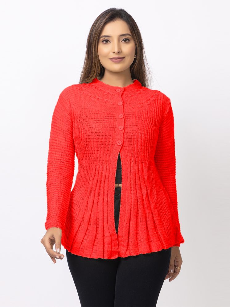     			woolkart Woollen Round Neck Women's Buttoned Cardigans - Red ( )