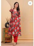 S & D Attire Rayon Printed Kurti With Pants Women's Stitched Salwar Suit - Red ( Pack of 1 )